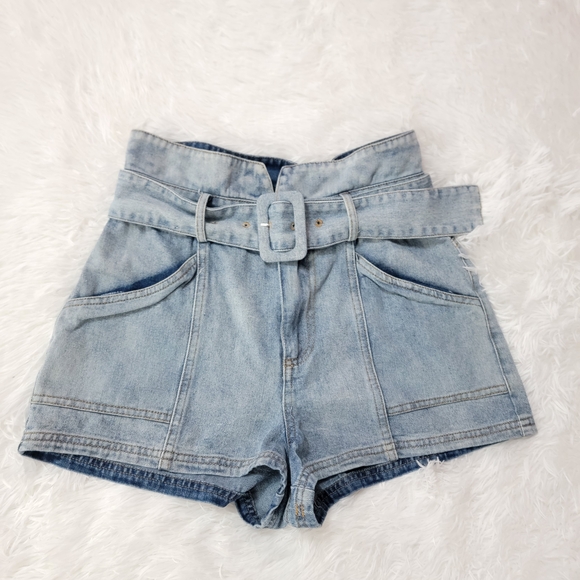 Le Lis 100% Cotton Paper Bag Belt  Light Blue High-Waisted Shorts Size 29 - Picture 3 of 13